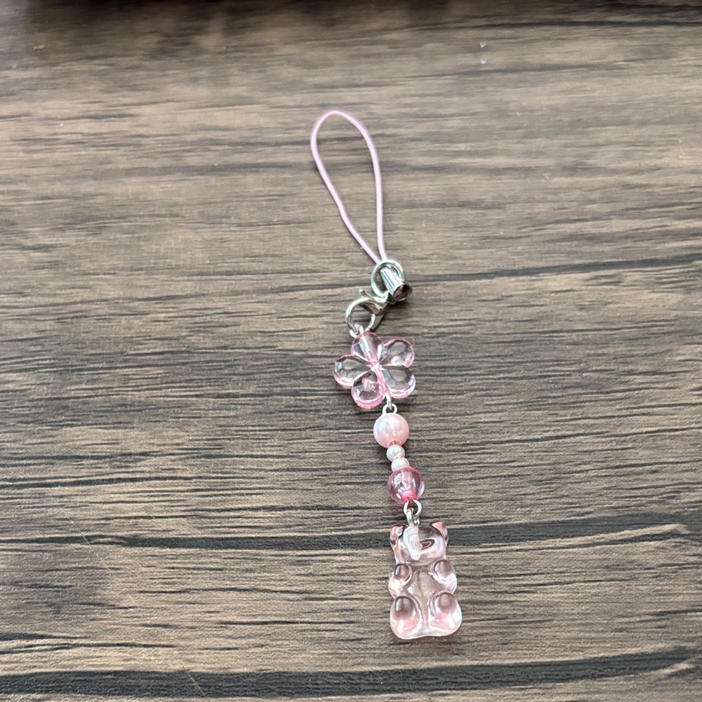 Pink Beaded Charm Keychain